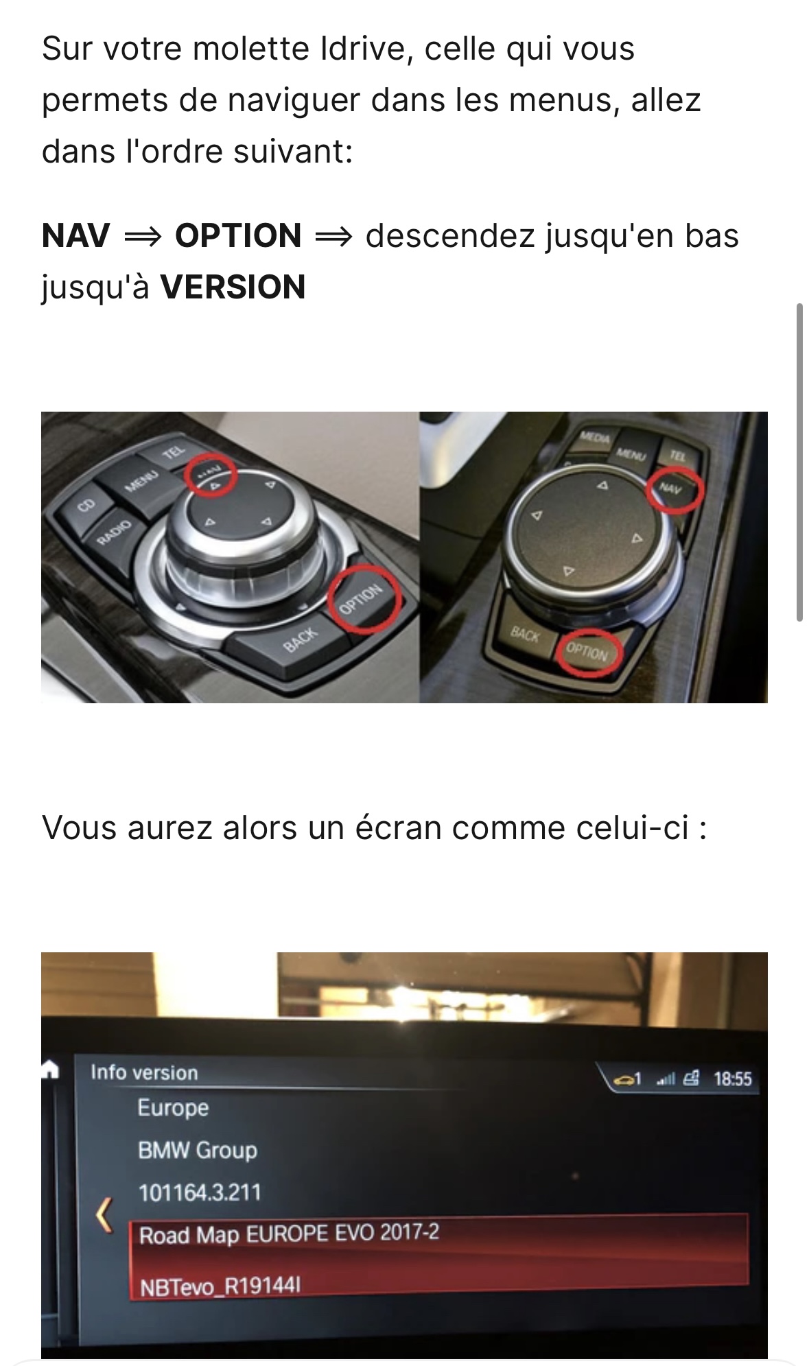 Tuto : NAV → OPTION → VERSION (Info version)